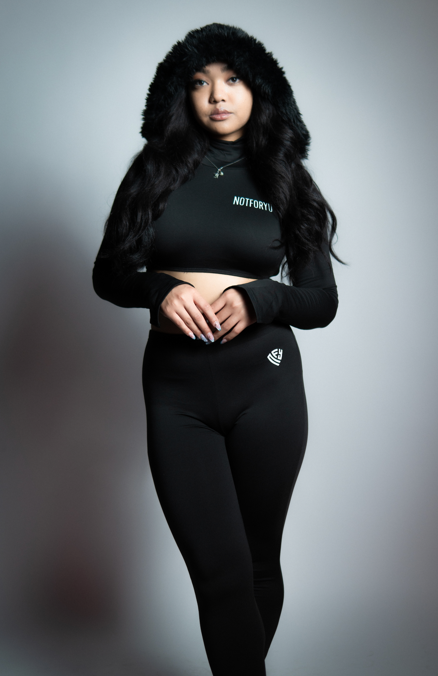 NFY "ACTIVE-ATE" Long-Sleeve Hooded Crop-Top & Leggings Set